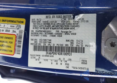 2013 Ford Fusion Se from USA, damaged, VIN 3FA6P0H74DR100931